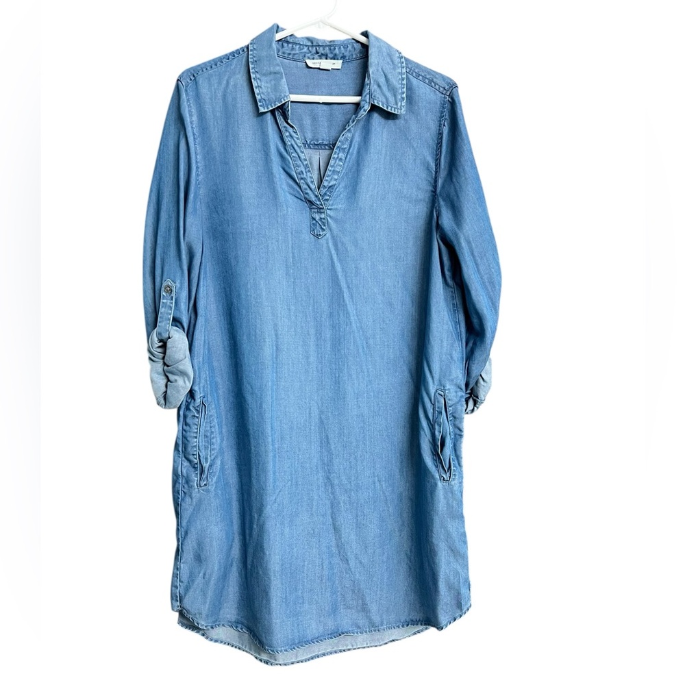 beachlunchlounge Denim Blue Chambray‎ Roll Sleeve Dress Size Medium